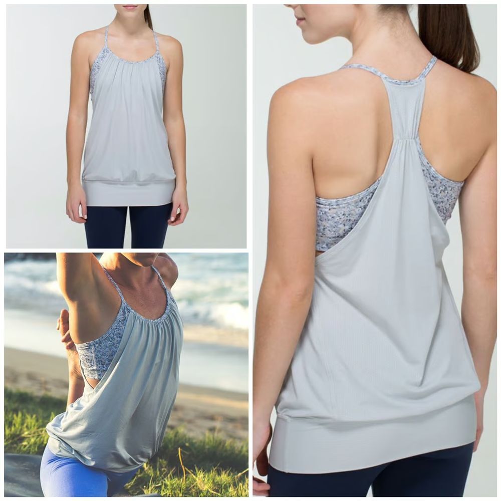 Lululemon No Limits Tank Silver Spoon Petite Fleur Size 6 Racerback Built in Bra